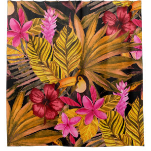 Tropische Flamingo: Hibiscus zomerpatroon Douchegordijn