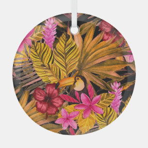 Tropische Flamingo: Hibiscus zomerpatroon Glas Ornament