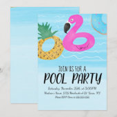 Tropische Flamingo Inflatable Ring Party Birthday Kaart (Voorkant / Achterkant)