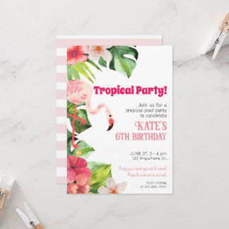 Tropische Flamingo Invite / Pool Party Invitation Kaart