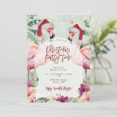 Tropische flamingo kerstfeest uitnodiging (Staand voorkant)