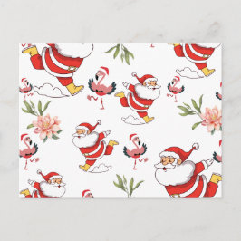 Tropische Flamingo Kerstman Kerstpatroon Briefkaart