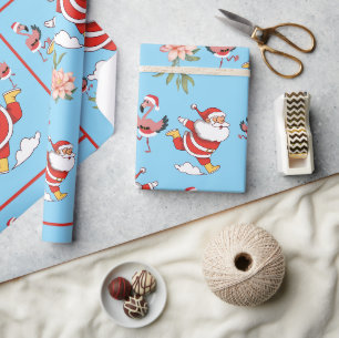 Tropische Flamingo Kerstman Kerstpatroon Cadeaupapier