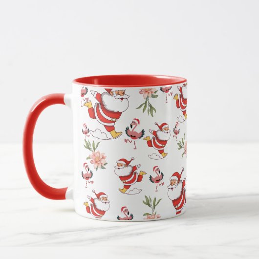 Tropische Flamingo Kerstman Kerstpatroon Mok (Links)