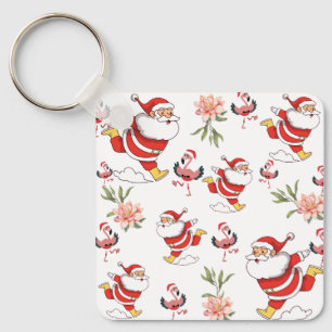 Tropische Flamingo Kerstman Kerstpatroon Sleutelhanger