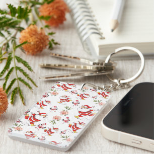 Tropische Flamingo Kerstman Kerstpatroon Sleutelhanger