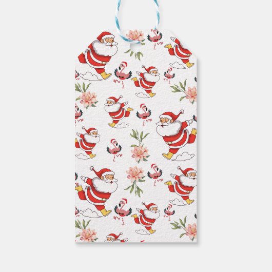 Tropische Flamingo Kerstman Patroon Cadeaulabel (Achterkant)