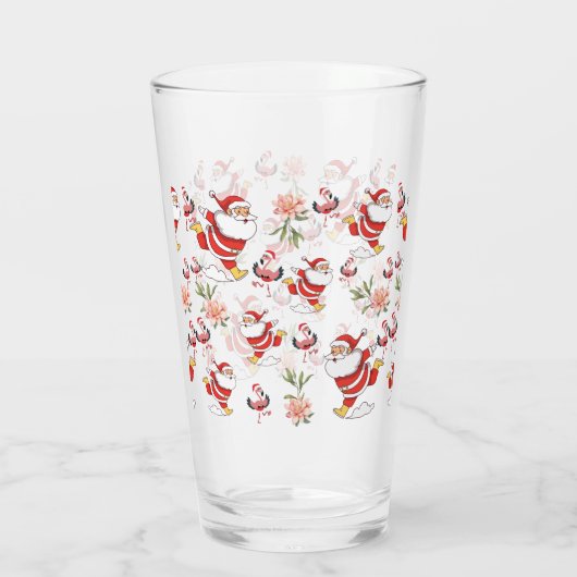Tropische Flamingo Kerstman Patroon Glas (Achterkant)