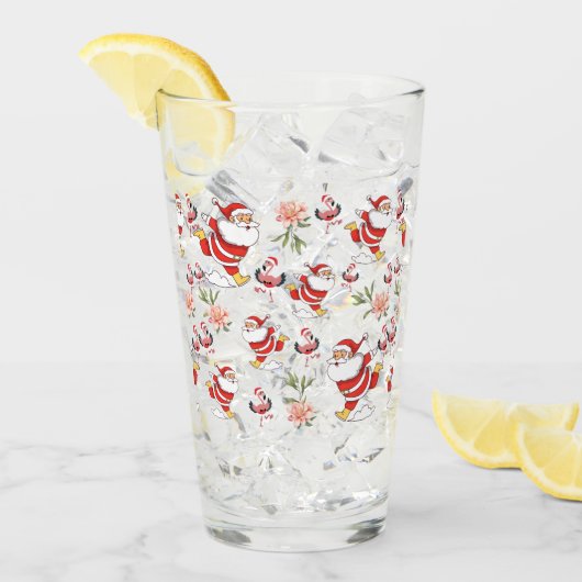 Tropische Flamingo Kerstman Patroon Glas (Voorkant ijs)