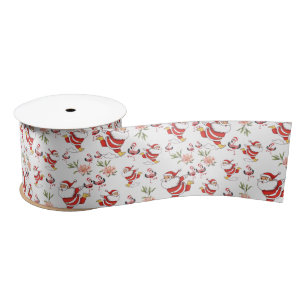 Tropische Flamingo Kerstman Patroon Satijnen Lint
