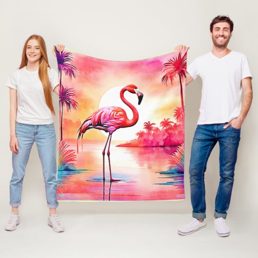 Tropische flamingo kunst fleece deken (In situ)
