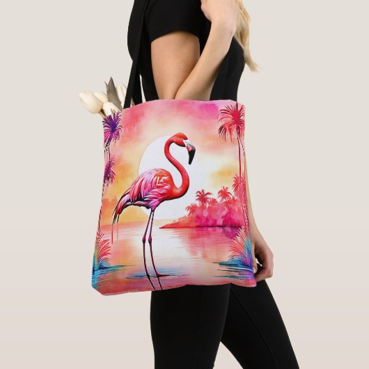 Tropische flamingo kunst tote bag (Dichtbij)