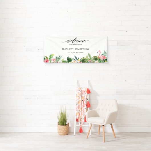 Tropische Flamingo Leaves Script Weddenschap Welko Spandoek (Insitu)