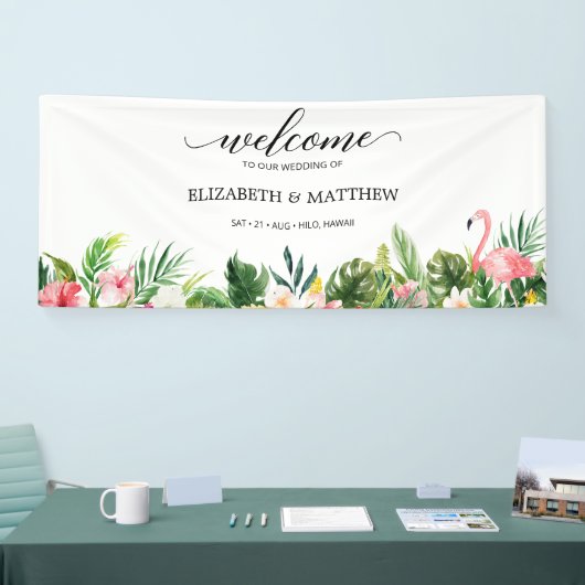 Tropische Flamingo Leaves Script Weddenschap Welko Spandoek (Beurs)