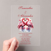 Tropische Flamingo Love Huwelijksuitnodiging Acryl Uitnodigingen (Insitu (Draagbaar))