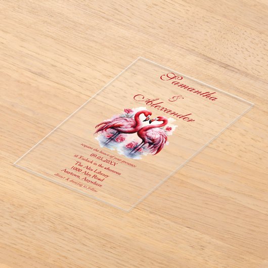 Tropische Flamingo Love Huwelijksuitnodiging Acryl Uitnodigingen (Laagn)