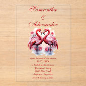 Tropische Flamingo Love Huwelijksuitnodiging Acryl Uitnodigingen (Voorkant)