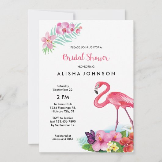 Tropische Flamingo Luau Bridal Shower Uitnodiging (Voorkant)