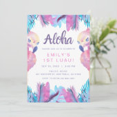 Tropische Flamingo Luau Eerste Verjaardag uitnodig Kaart (Staand voorkant)
