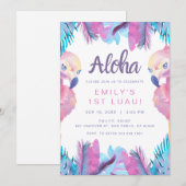 Tropische Flamingo Luau Eerste Verjaardag uitnodig Kaart (Voorkant / Achterkant)