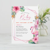 Tropische Flamingo Meisje Baby shower Uitnodigen Kaart (Staand voorkant)