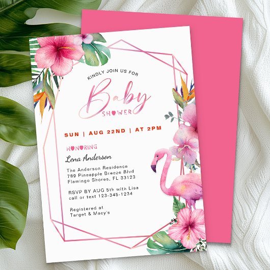 Tropische Flamingo Meisje Baby shower Uitnodigen Kaart