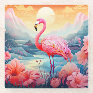 Tropische flamingo met bloemen-76280 glazen onderzetter