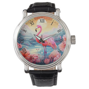 Tropische flamingo met bloemen-76280 horloge