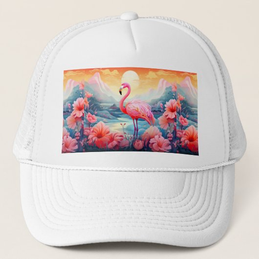 Tropische flamingo met bloemen-76280 trucker pet (Voorkant)