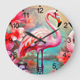 Tropische Flamingo met Bloemen Grote Klok
