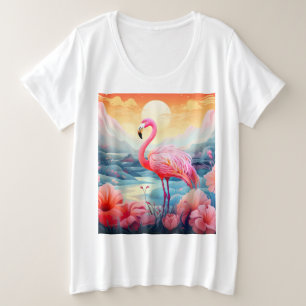 Tropische Flamingo met Bloemen Grote Maat T-shirt