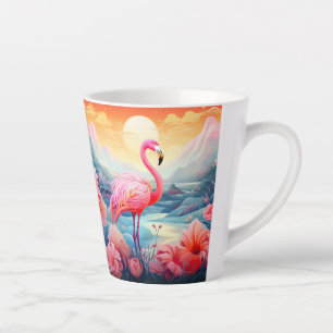 Tropische Flamingo met Bloemen Latte Mok