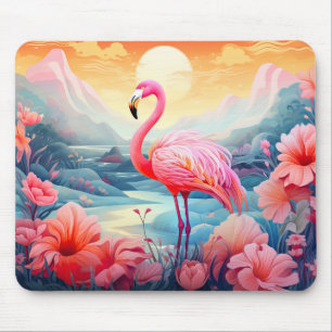 Tropische Flamingo met Bloemen Muismat