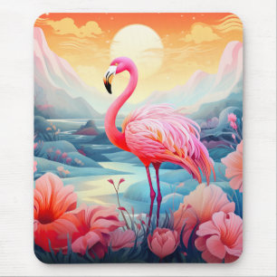 Tropische Flamingo met Bloemen Muismat