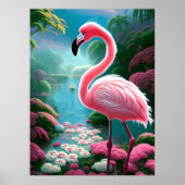 Tropische Flamingo met Bloemen Poster (Voorkant)