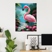 Tropische Flamingo met Bloemen Poster (Thuiskantoor)