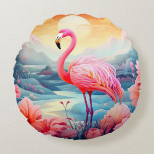 Tropische Flamingo met Bloemen Rond Kussen