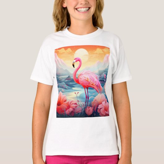 Tropische Flamingo met Bloemen T-shirt (Voorkant)