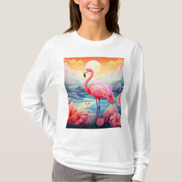 Tropische Flamingo met Bloemen T-shirt
