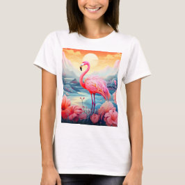 Tropische Flamingo met Bloemen T-shirt