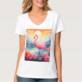 Tropische Flamingo met Bloemen T-shirt