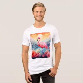 Tropische Flamingo met Bloemen Tri-Blend Shirt
