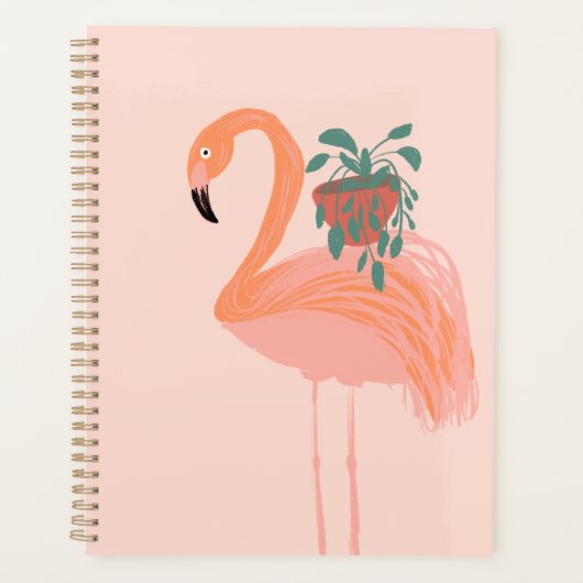 Tropische Flamingo met handgetekende potplant Planner (Voorkant)