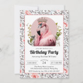 Tropische flamingo met kroon verjaardagsfeest kaart (Voorkant)