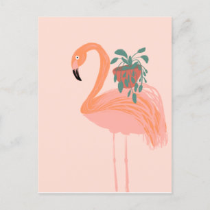 Tropische Flamingo met Pothos Kamerplant Hand Gete Briefkaart