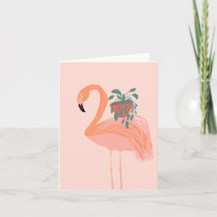 Tropische Flamingo met Pothos Kamerplant Hand Gete Notitiekaartje