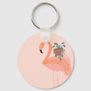 Tropische Flamingo met Pothos Kamerplant Hand Gete Sleutelhanger