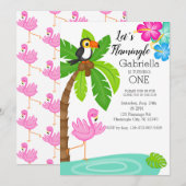 Tropische flamingo met Toucan eerste verjaardag Kaart (Voorkant / Achterkant)
