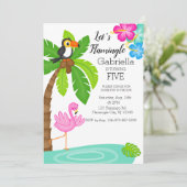 Tropische flamingo met Toucan verjaardag Kaart (Staand voorkant)