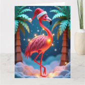 Tropische flamingo met verlichting in besneeuwde k kaart (Voorkant)